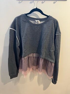 Hem & Thread Charcoal Gray Sweatshirt with Pink Accent